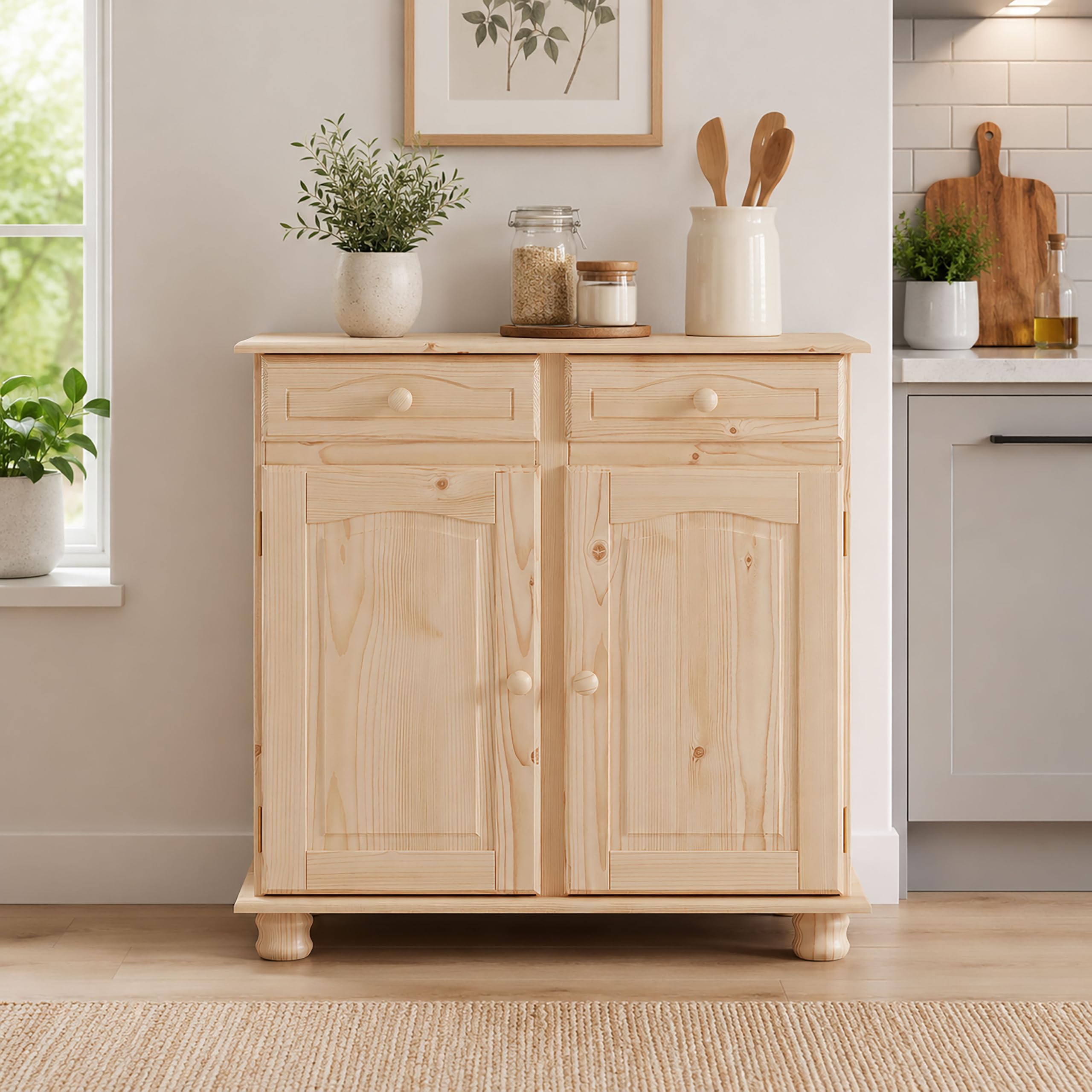 Dogar Altea aparador de aparador de 2 Puertas y Dos cajones 86x88x42 cm AltoxAnchoXfondo, Acabado sin barnizar Mueble Fabricado en Pino Madera de Macizo