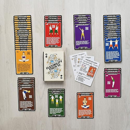 Miniatura 5 de Stack 52 Tarjetas de ejercicios de flexibilidad. Aprende estiramientos estáticos y dinámicos. Instrucciones de video incluidas. Perfecto para