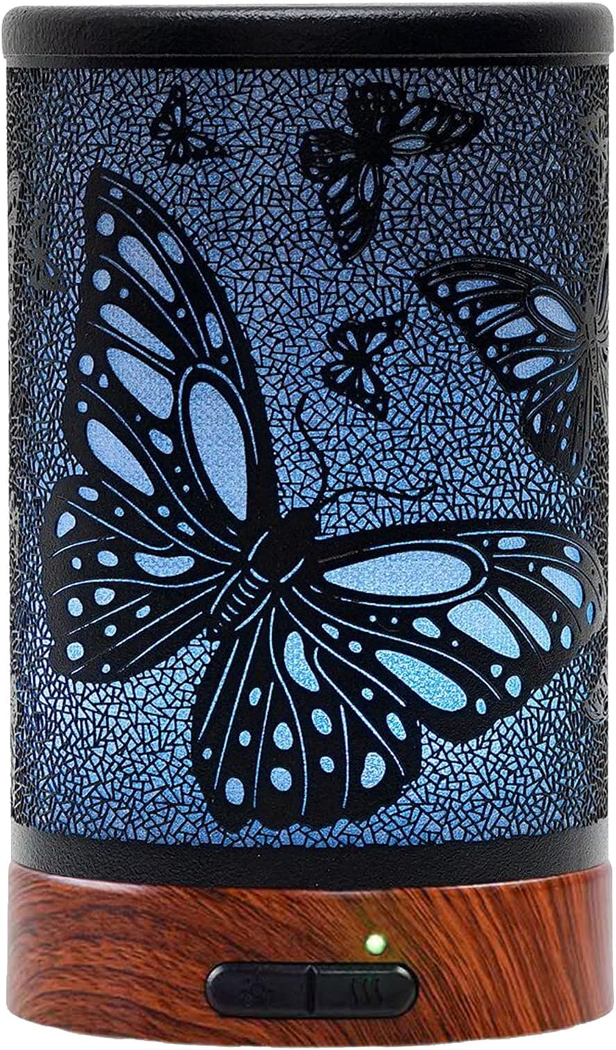 EQUSUPRO Essential Oil Diffuser 150ml Black Metal Aromatherapy Oil Diffuser Ultrasonic Cool Mist Diffuser with Auto Shut-Off Protection,7 Colors Changed LED for Home Office SPA Yoga (Butterfly)