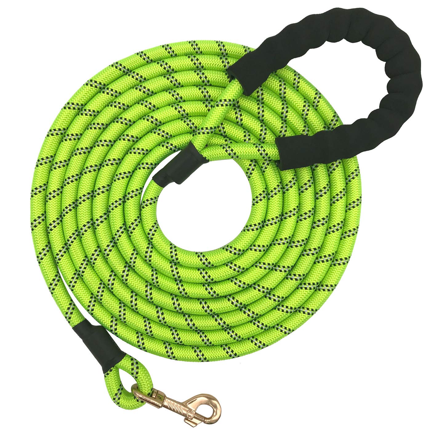 MJ-July Strong Nylon Dog Rope Twist Lead with Soft Padded Handle and High Reflcetive Threads 5-20 FT Long Green 20FT