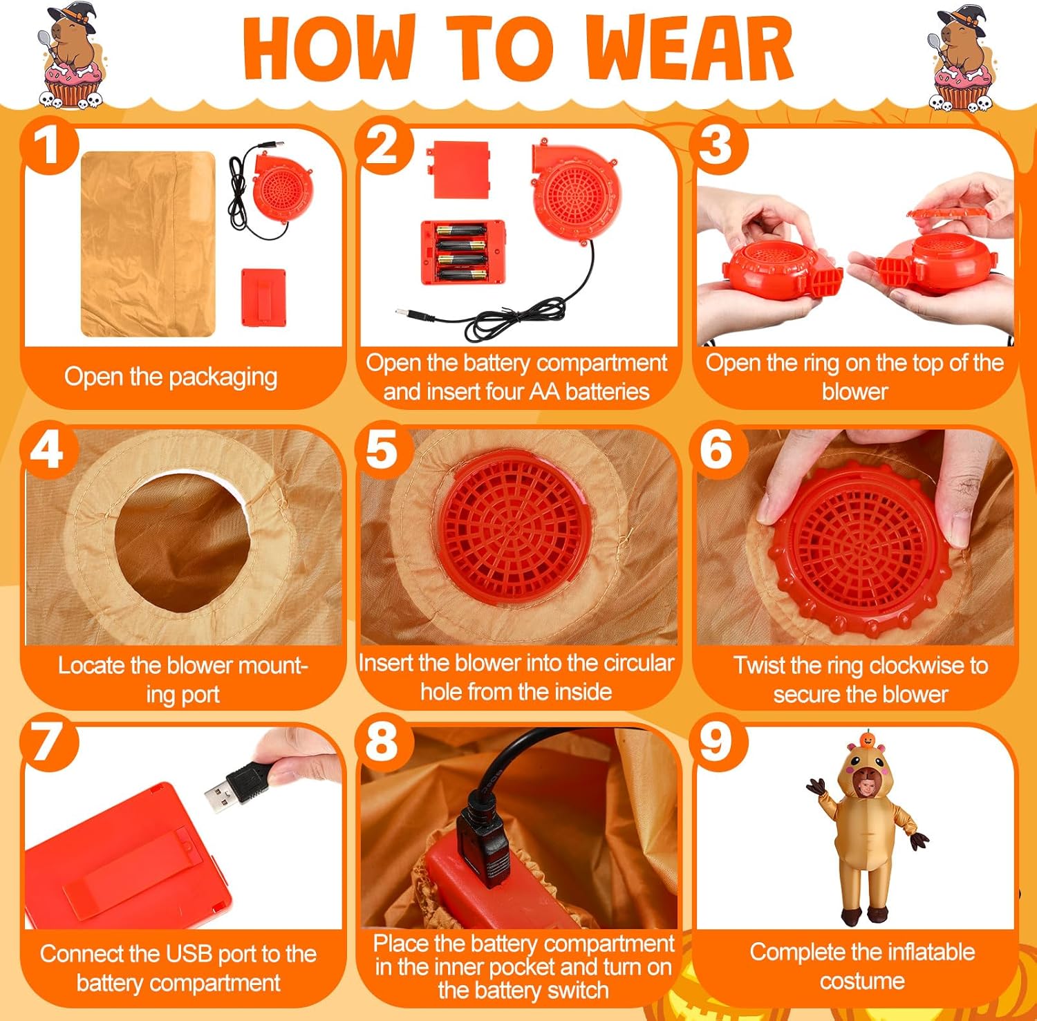 Inflatable Capybara Costume Inflatable Halloween Full Body Blow up Costumes for Cosplay Party - Image 6