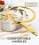 Michelangelo Triply Stainless Steel Saucepan Set, Luxury Hammered Stainless Steel Sauce Pans with Golden Handle, Premium Sauce Pot Set, Induction Compatible