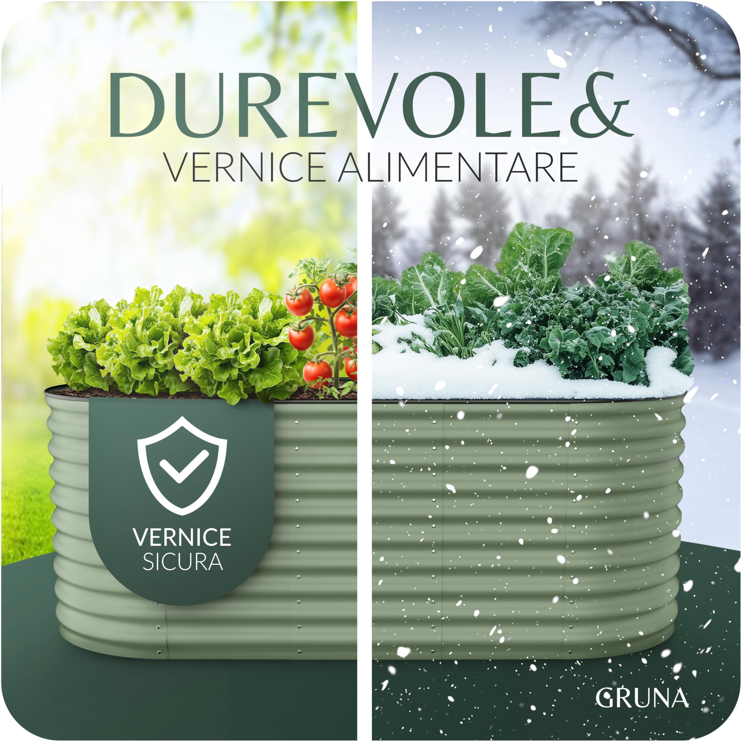 GRUNA - Letto rialzato in metallo 200x80x75 cm I Kit letto rialzato modulare 6 in 1 I 100% antiruggine I Stabile dimensionalmente grazie ai rinforzi (Verde, 200x80x75)