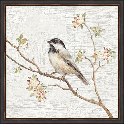 Amanti Art Framed Wall Art Print 35x35 Black Capped Chickadee Vintage by Danhui Nai, Animals Wall Art, Vintage Decor, Large Poster Painting Artwork