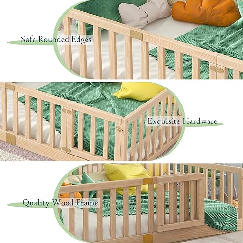 Miniatura 67 de Tatub Cama Montessori de suelo individual con rieles altos, marco de cama Montessori de madera maciza para niños, la entrada se puede instalar a