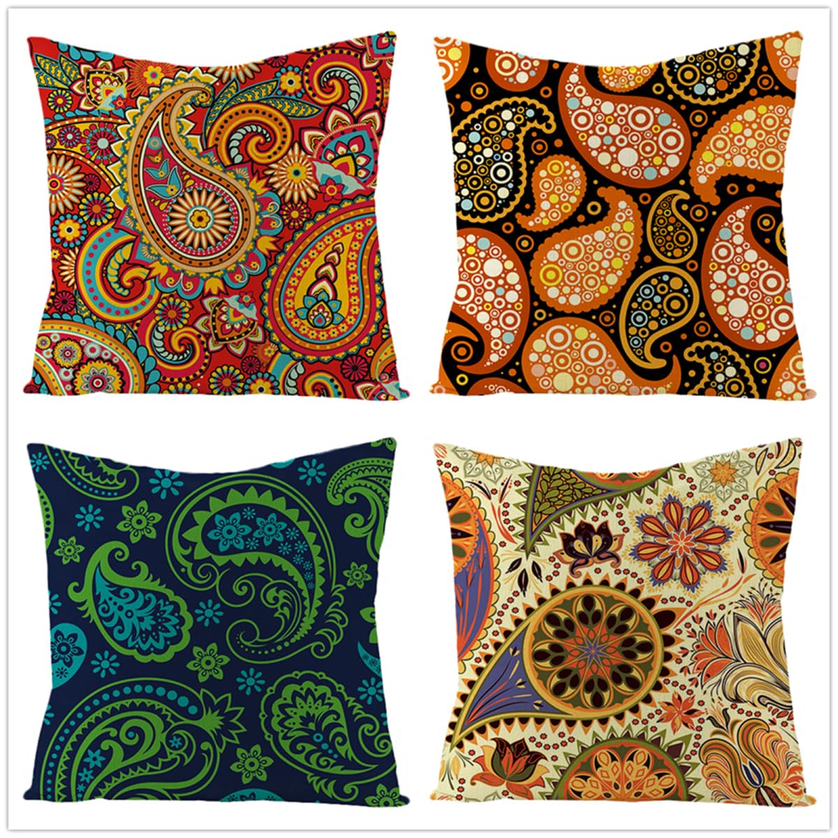 Fundas Cojines 65x65cm,Funda Cojin Modernas Juego de 4 Funda de Almohada Elegantes Decorativa para Sofá Coche Cama Sillas Mandala geométrica Colorida