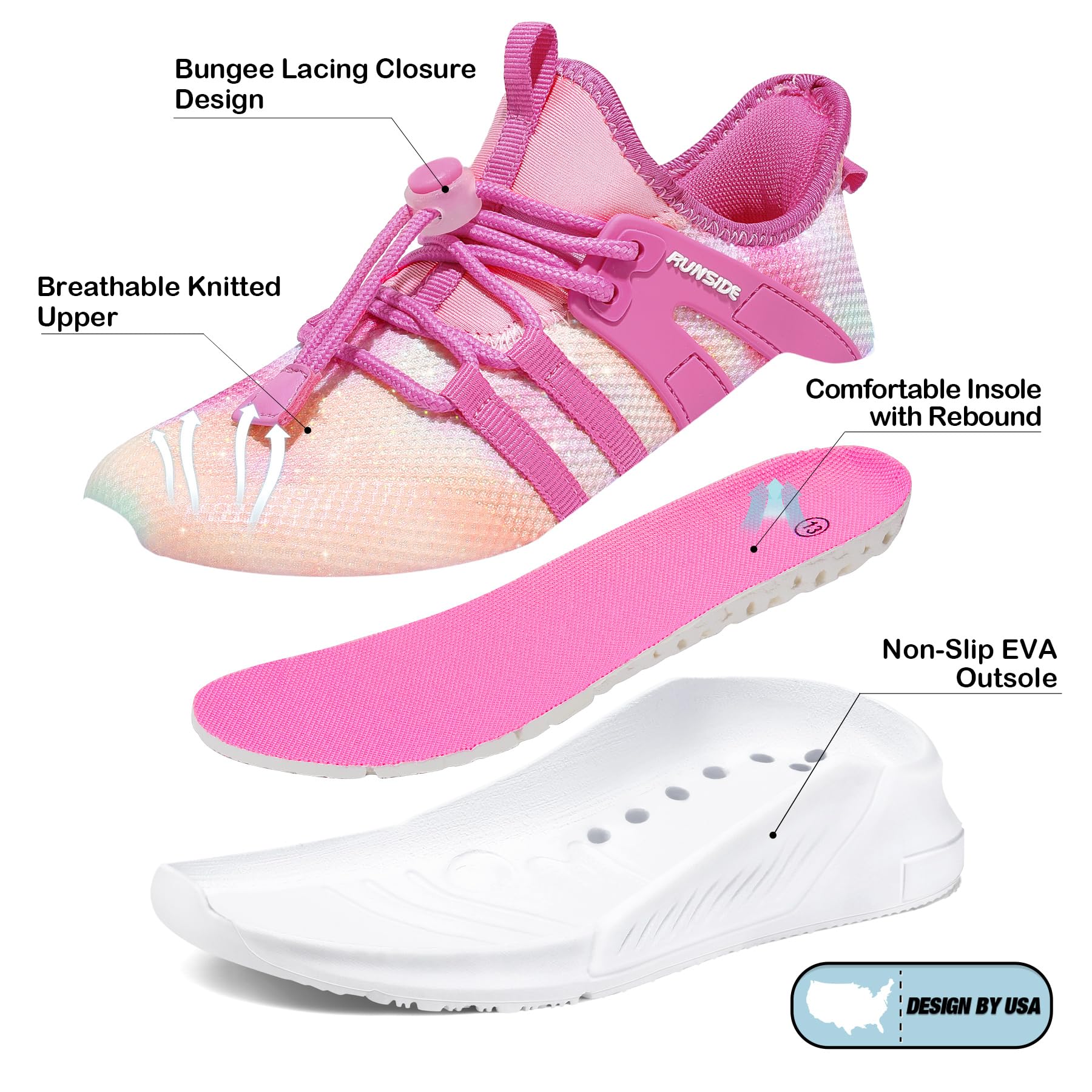 RUNSIDE Scarpe da tennis da bambina, con lacci, scarpe da corsa per bambini | Scarpe da corsa leggere e traspiranti
