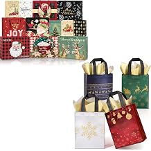 STYPOP 24 Pack Christmas Gift Bags Assorted Sizes & 48 Pack 10" Medium Christmas Gift Bags with Tissue Paper, Reusable Non-Woven Xmas Tote Bags for Xmas Gift Wrap/Party Favor Supplies