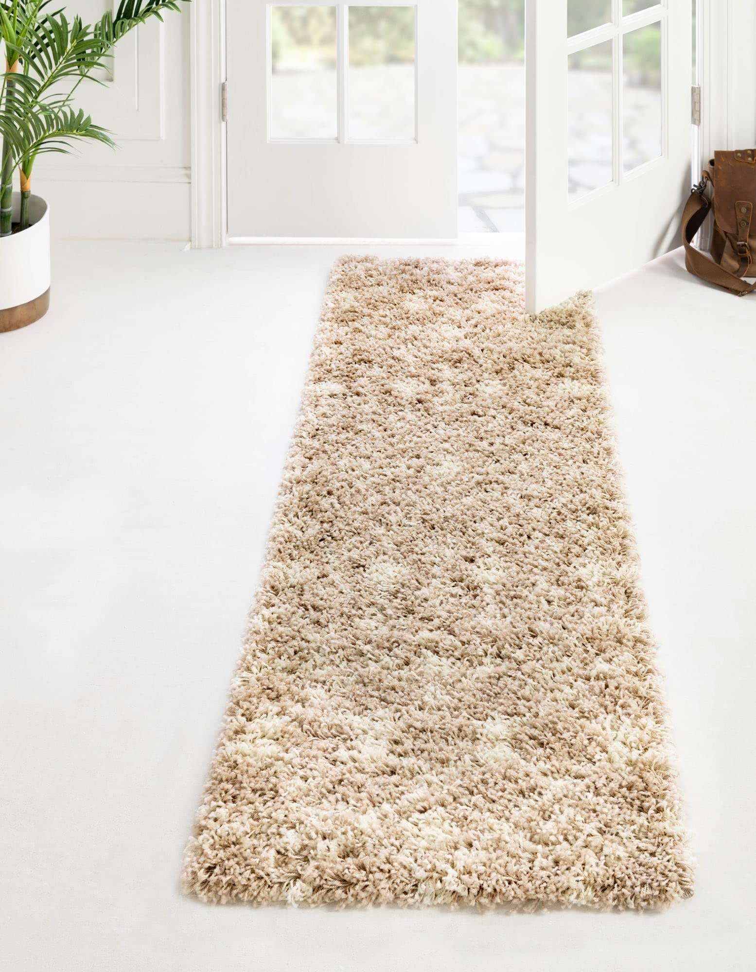 Rugs.com Moroccan Trellis Shag Collection Rug – 2' 7 x 12' Runner Light Brown Shag Rug Perfect for Living Rooms, Large Dining Rooms, Open Floorplans