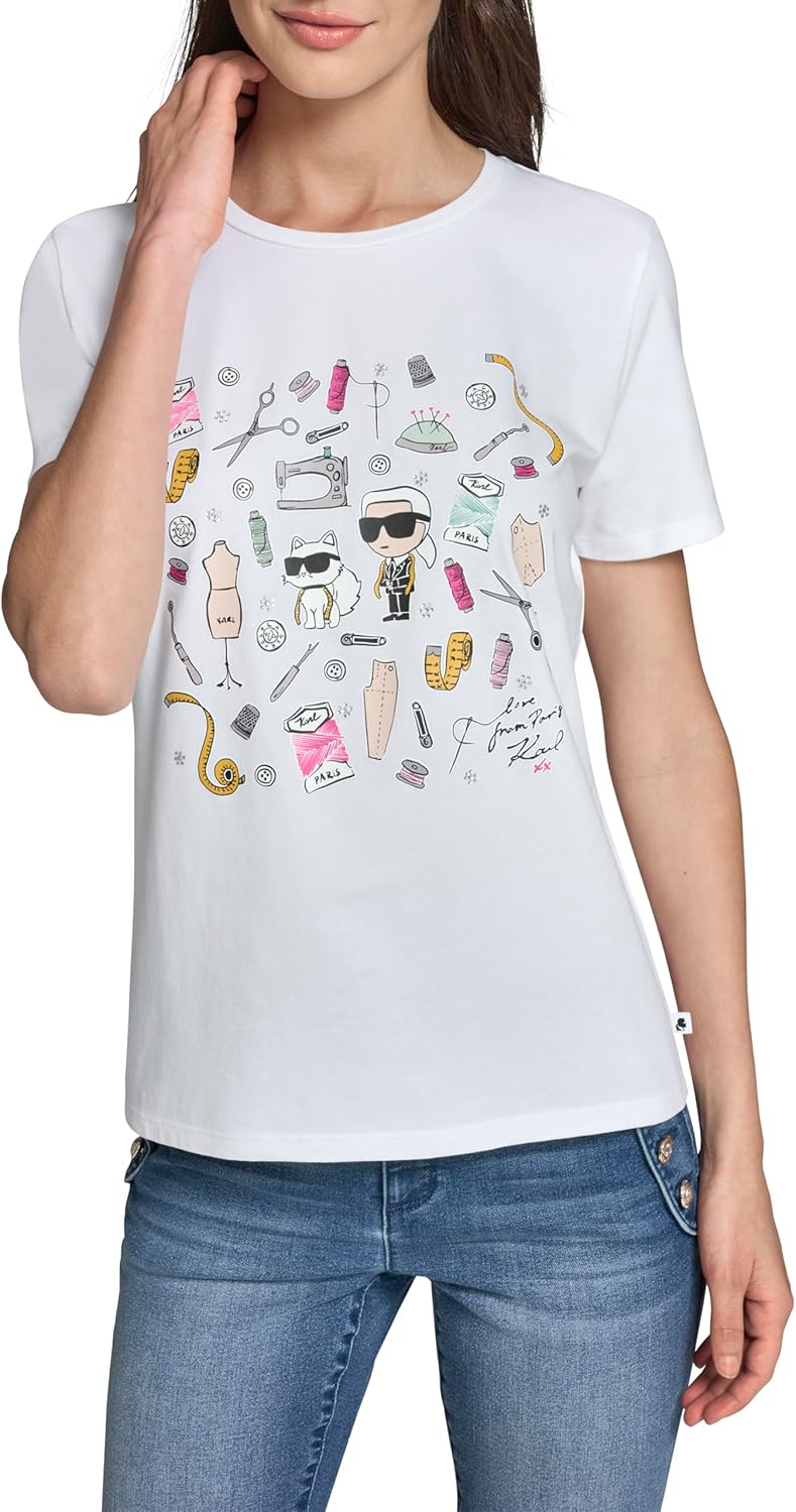 Karl Lagerfeld Women's Short Sleeve Crew Neck Logo T-Shirt