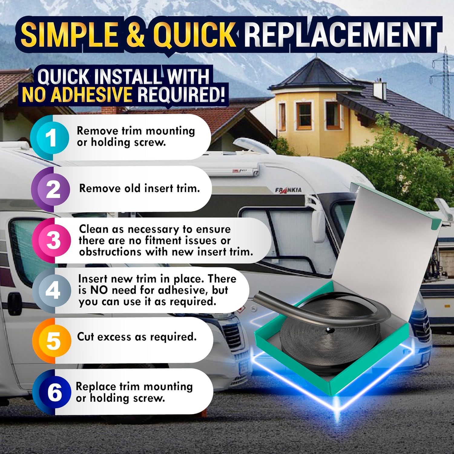 LATCH.IT 1-inch RV Trim Molding Insert Black | 100-Foot RV Weather Stripping Exterior | Camper Trim Molding Exterior | UV-Resistant & Flexible RV Weather Stripping Exterior DIYers!