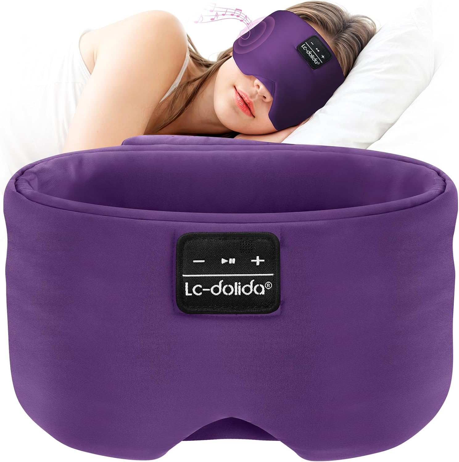 LC-dolida Sleep Mask with Bluetooth Headphones, Ice Silk Sleep Headphones with Bluetooth 5.4, Total Blackout Eye Mask for Sleeping, Sleep Soft Mask for Women Men, All Night Sleep, Travel(Purple)