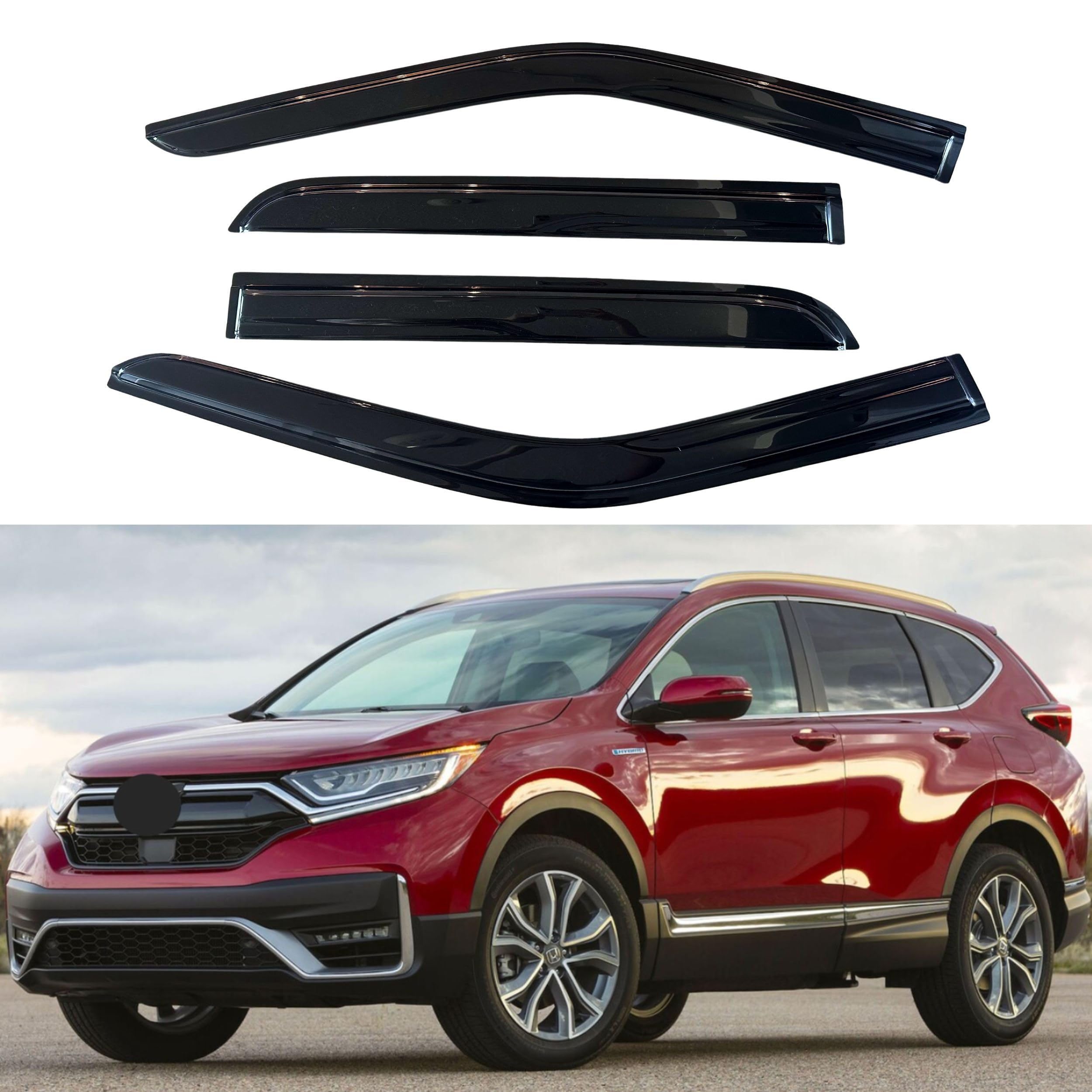 IG Window Visor for Honda CR-V (CRV) 2017-2022, Rain Guard Tape-On Extra Durable Sun Wind Side Vent Window Deflector Mugen Style, 2017 2018 2019 2020 2021 2022