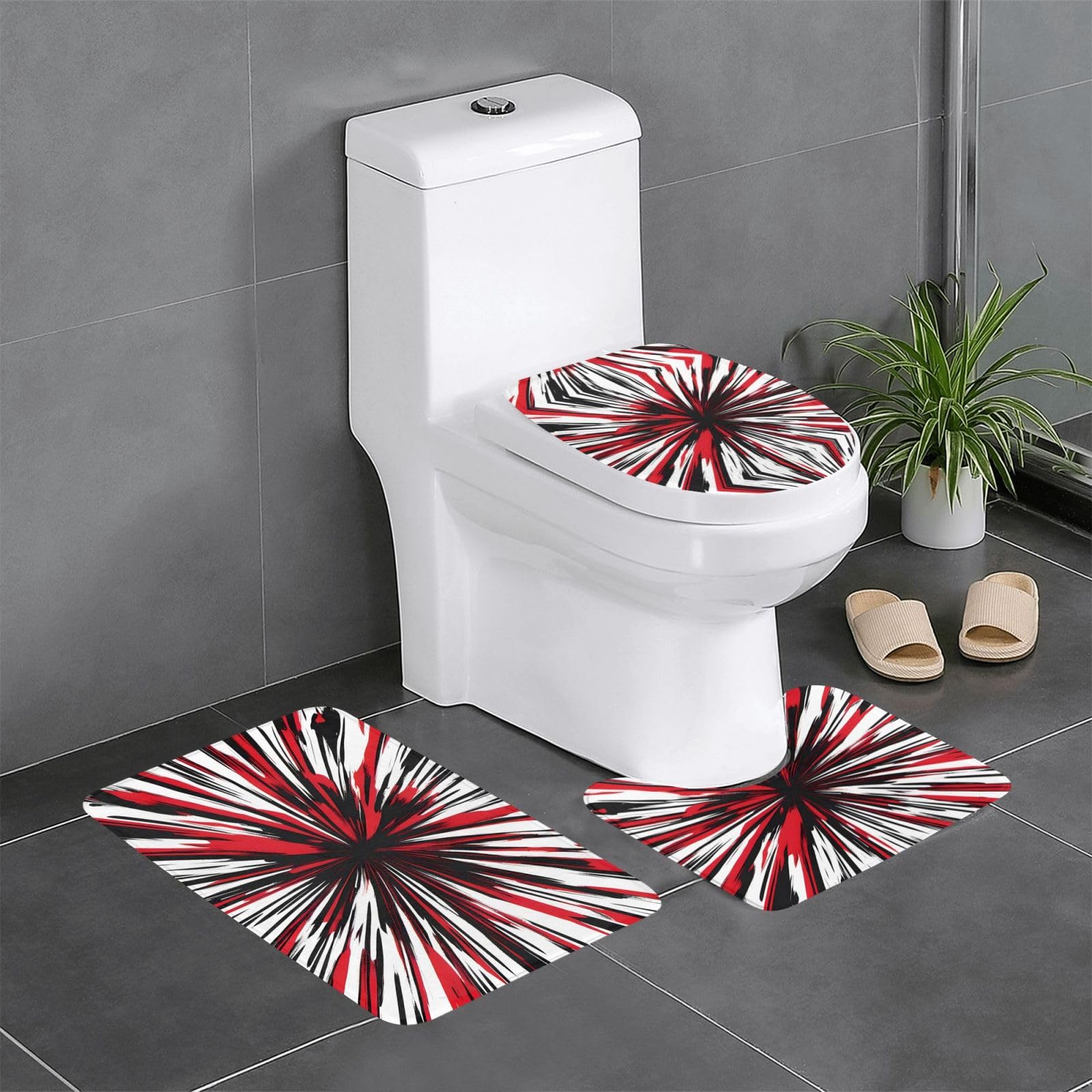 Tapis de bain antidérapants Explosion Burst lot de 3 rouge et noir à séchage rapide