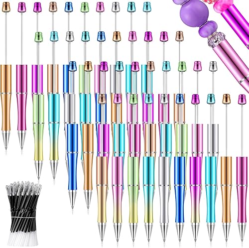 50 bolígrafos de cuentas de plástico a granel con 50 recambios para hacer bricolaje regalos para niños estudiantes suministros escolares de oficina
