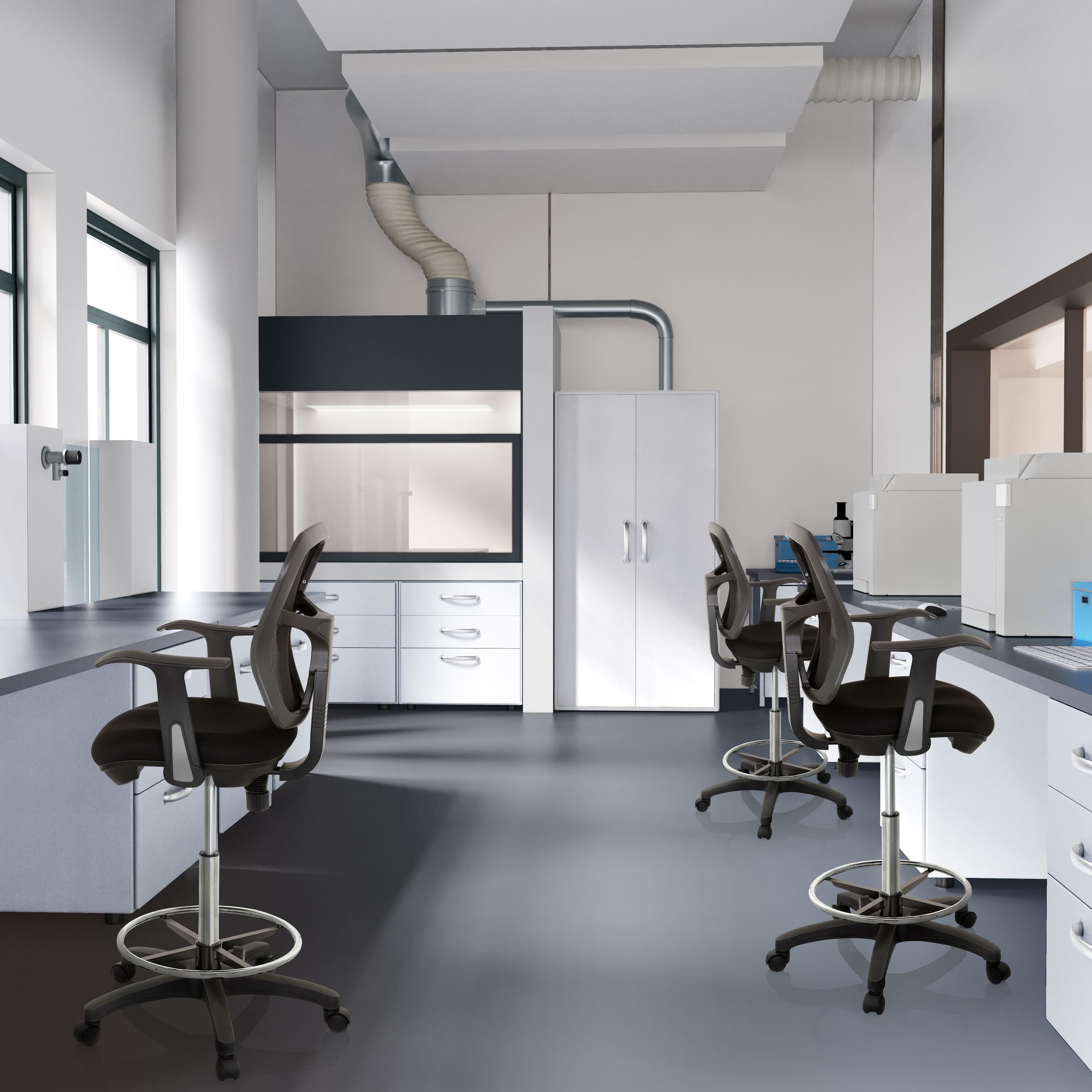 HJH Office 760008 Sedia da lavoro TOP WORK 108 in rete nera Sedia da banco ergonomica con poggiapiedi ad anello