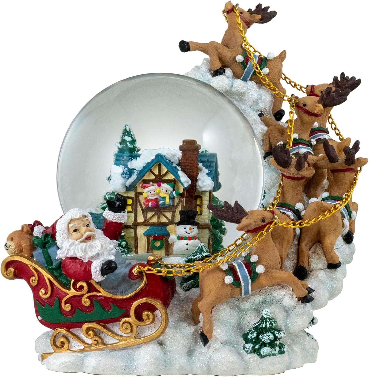 120MM Christmas Santa with Reindeer Musical Snow Globe by The San Francisco Music Box Company