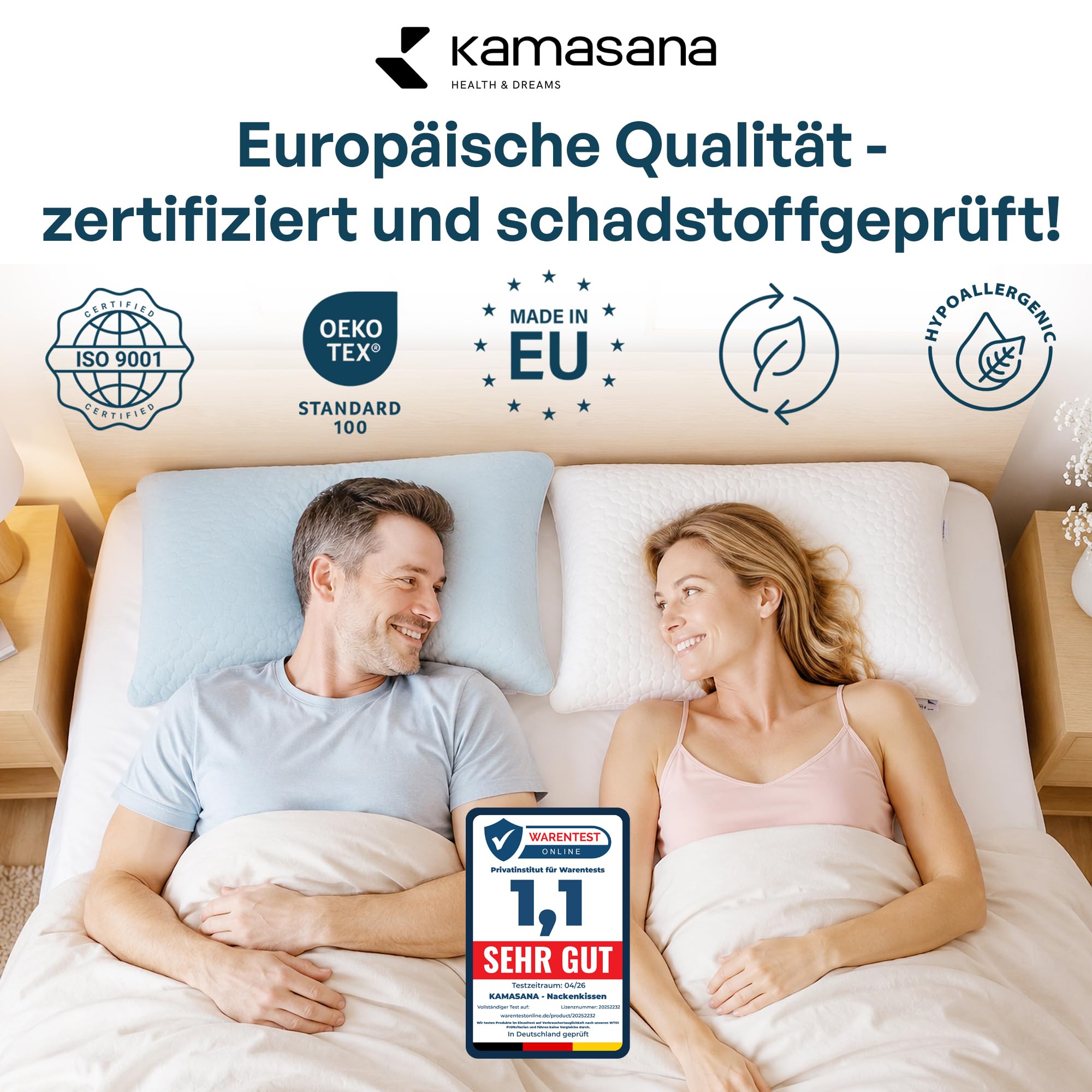 Kühlendes Nackenstützkissen 40x80 cm, Höhe 13 cm – Memory Foam Kopfkissen für Bauch- und Rückenschläfer – Atmungsaktiv, Ergonomisch, Hellblauer Bezug