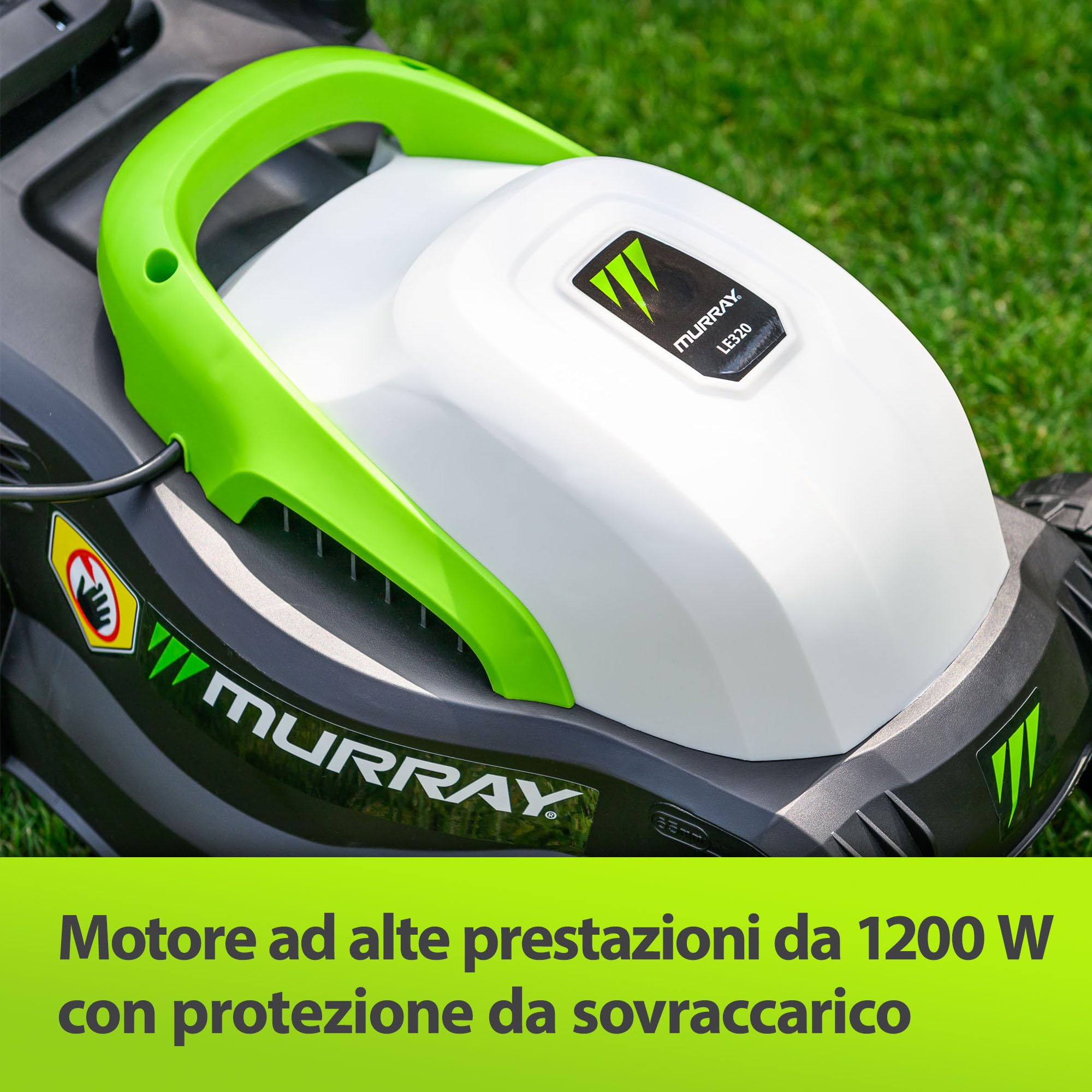 Murray Tosaerba Elettrico 2-in-1 LE320E – Compatto 1200W/32cm con Cesto Raccoglierba da 27L per Piccoli Giardini – Impugnatura Ergonomica e Protezione da Sovraccarico