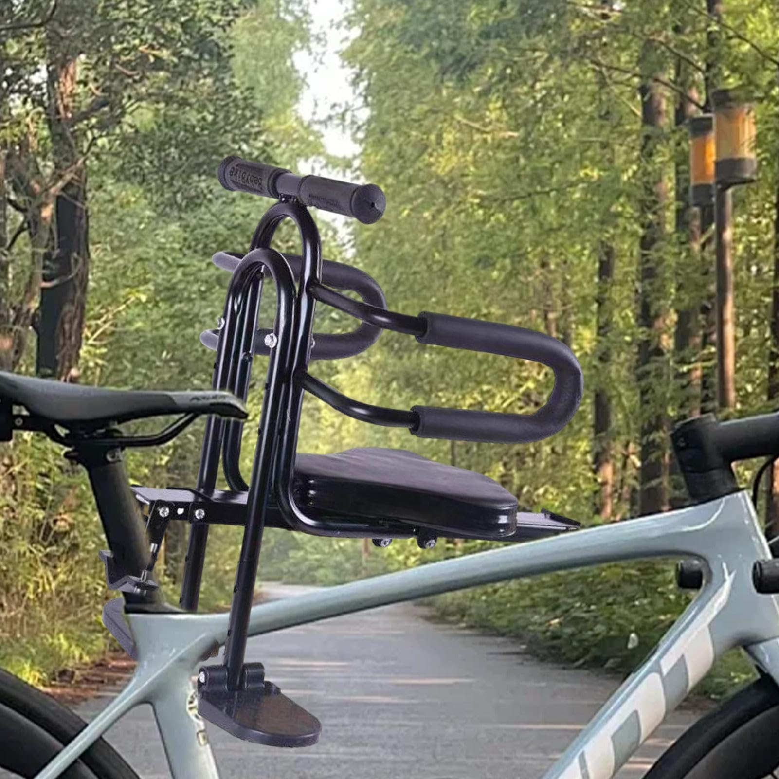 Generico Seggiolino Anteriore Bambini Altezza Regolabile, Schienale, Pedane | Bambino Schienale E Pedane Poggiapiedi Adatto A Tutti I Tipi Di Biciclette, Mountain Bike E Bici Da