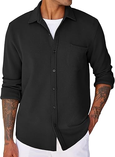 COOFANDY Men's Lightweight Shirt Shacket Long Sleeve Textured Button Down Shirts Casual Jacket