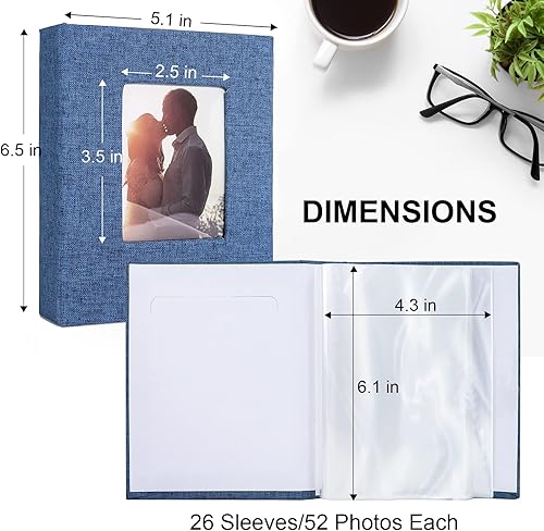 Miniatura 70 de Vienrose Álbum de fotos pequeño de 4 x 6 pulgadas, paquete de 2 mini libros de fotos con cubierta de lino, 26 páginas con capacidad para 52 Negro