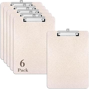 Wheat Straw Plastic Clipboard Set of 6, 8.5 x 11 Clip | 12.5 x 9 Letter Size for Classroom, Students, Teacher, Nurse, Office & School Supplies