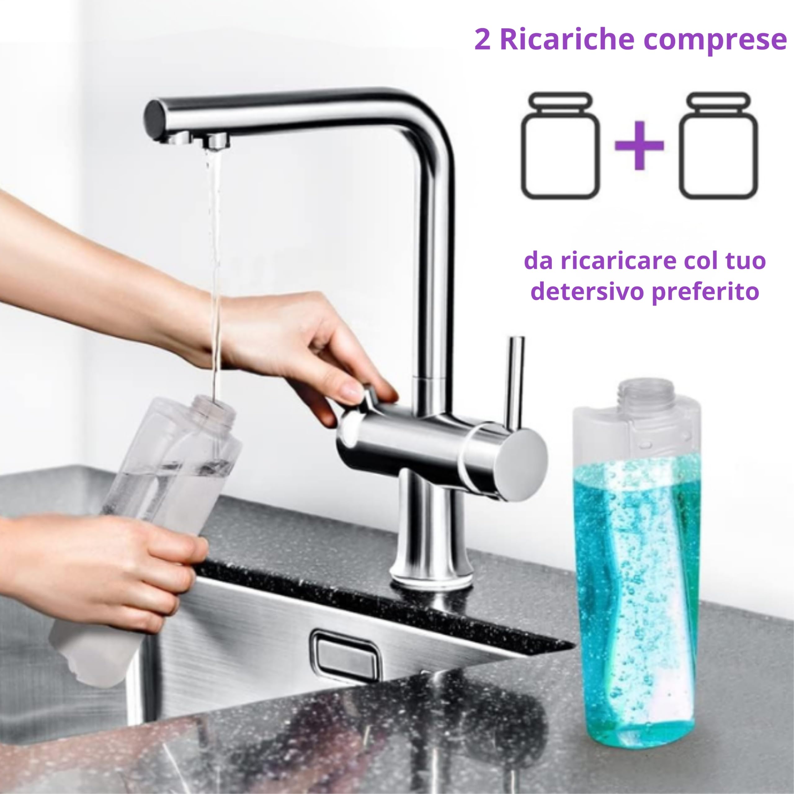 Meridiana Scopa Lavapavimenti a Spruzzo, Spray Mop Flexy mocio lavapavimenti, Piastra Ribaltabile 2 in 1, 2 Flaconi Ricaricabili e 2 Panni in Microfibra per lavare e 1 Panno cattura polvere duplefax
