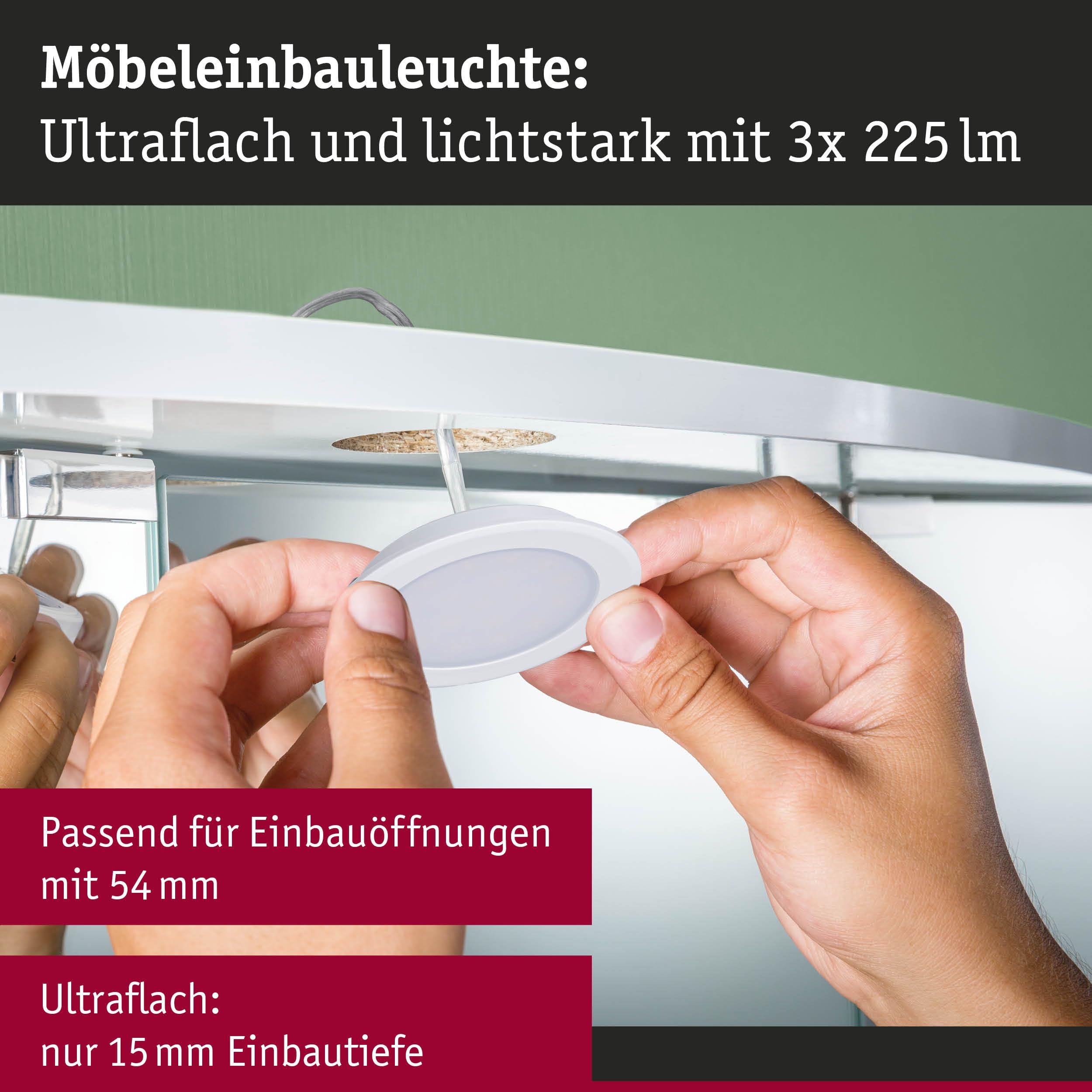 Paulmann 93115 LED Möbeleinbauleuchten 3er-Set 65mm 3x2,5W 3x180lm 230/12V 3000K Weiß