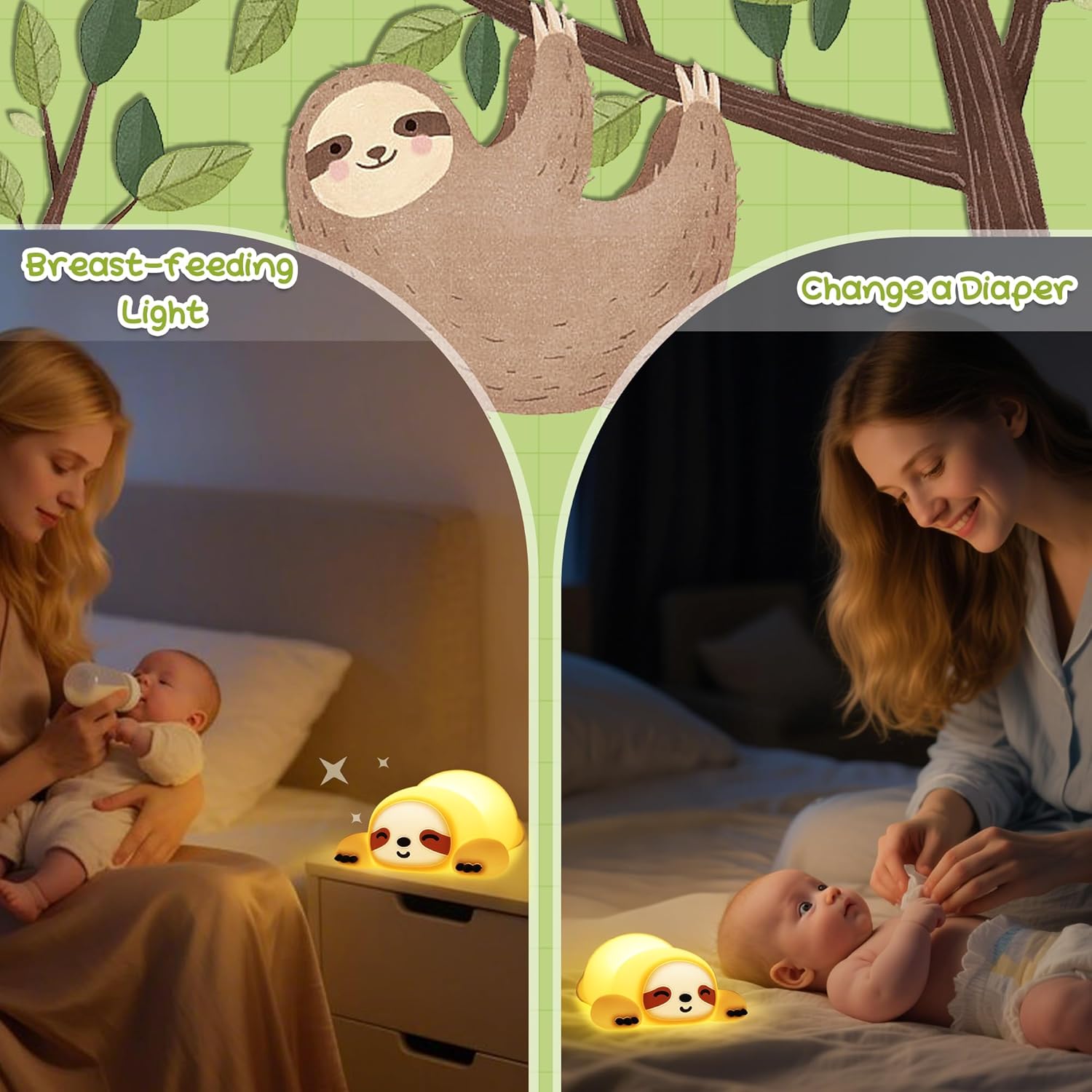 Sloth Night Light, Cute Squishy Lamp for Bedroom, Silicone Animal Dimmable & Timer Rechargeable Nightlight for Girls Boys Kids, Home Decor Christmas Birthday White Elephant Gifts - Image 5