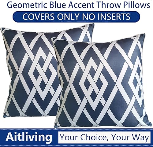 Miniatura 7 de Paquete de 2 fundas de almohada decorativas, diseño hexagonal azul Carra, de panal, 17 x 17 pulgadas, azul marinoazuldorado, geométrica moderna,