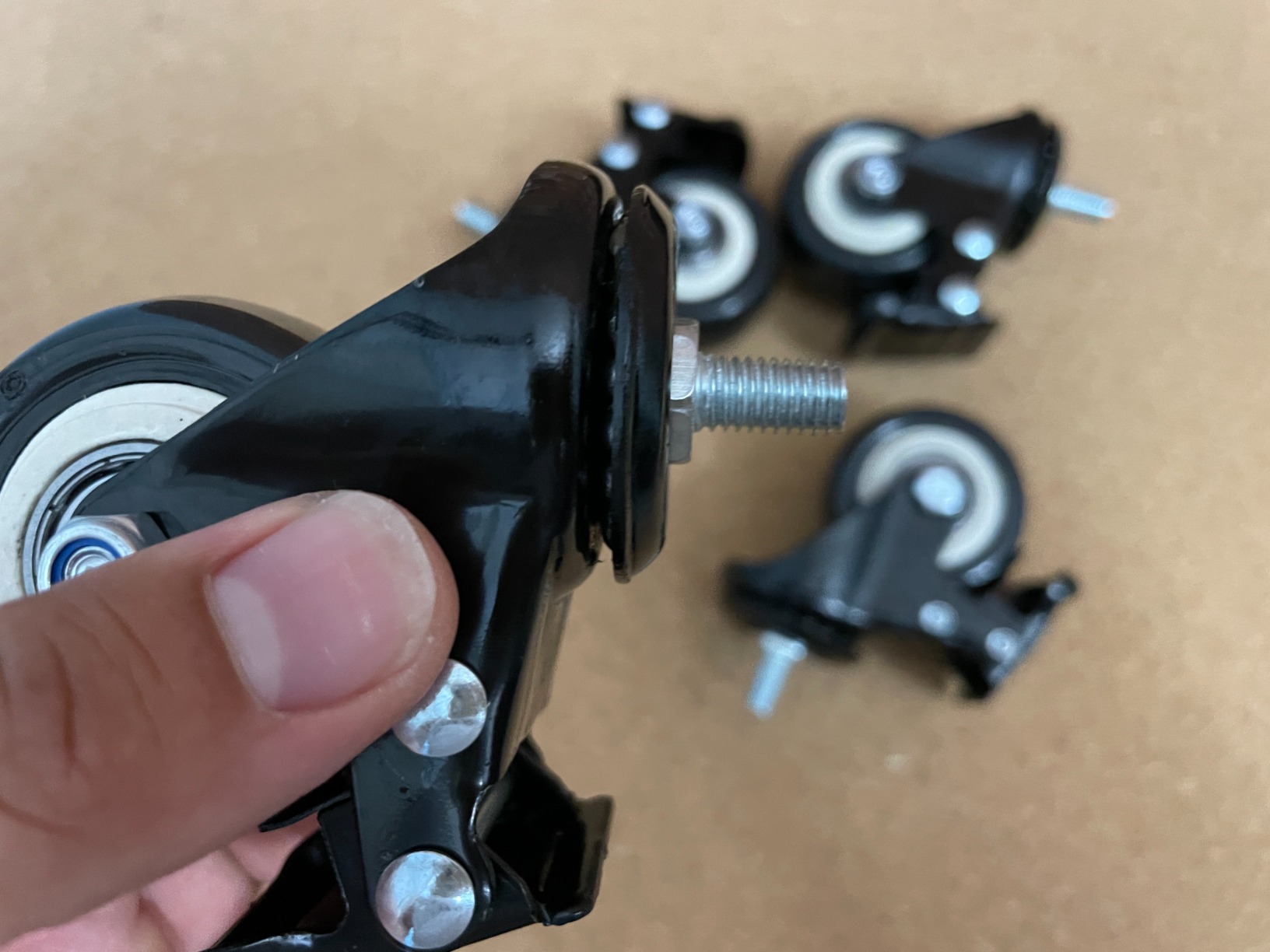 Vwindesk 2 Inch M8 Locking Caster Wheels, Set Of 4 – 15mm Thread, PU Swivel Wheels With Brake, 220lb Total-290035