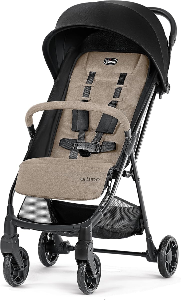 Cochecito paraguas compacto Chicco Urbino, plegado rápido, ligero | Avena/Beige, 5 libras, esencial para viajes de niños pequeños de hasta 50 libras, capota UPF 50+, arnés de 5 puntos, suspensión en las cuatro ruedas