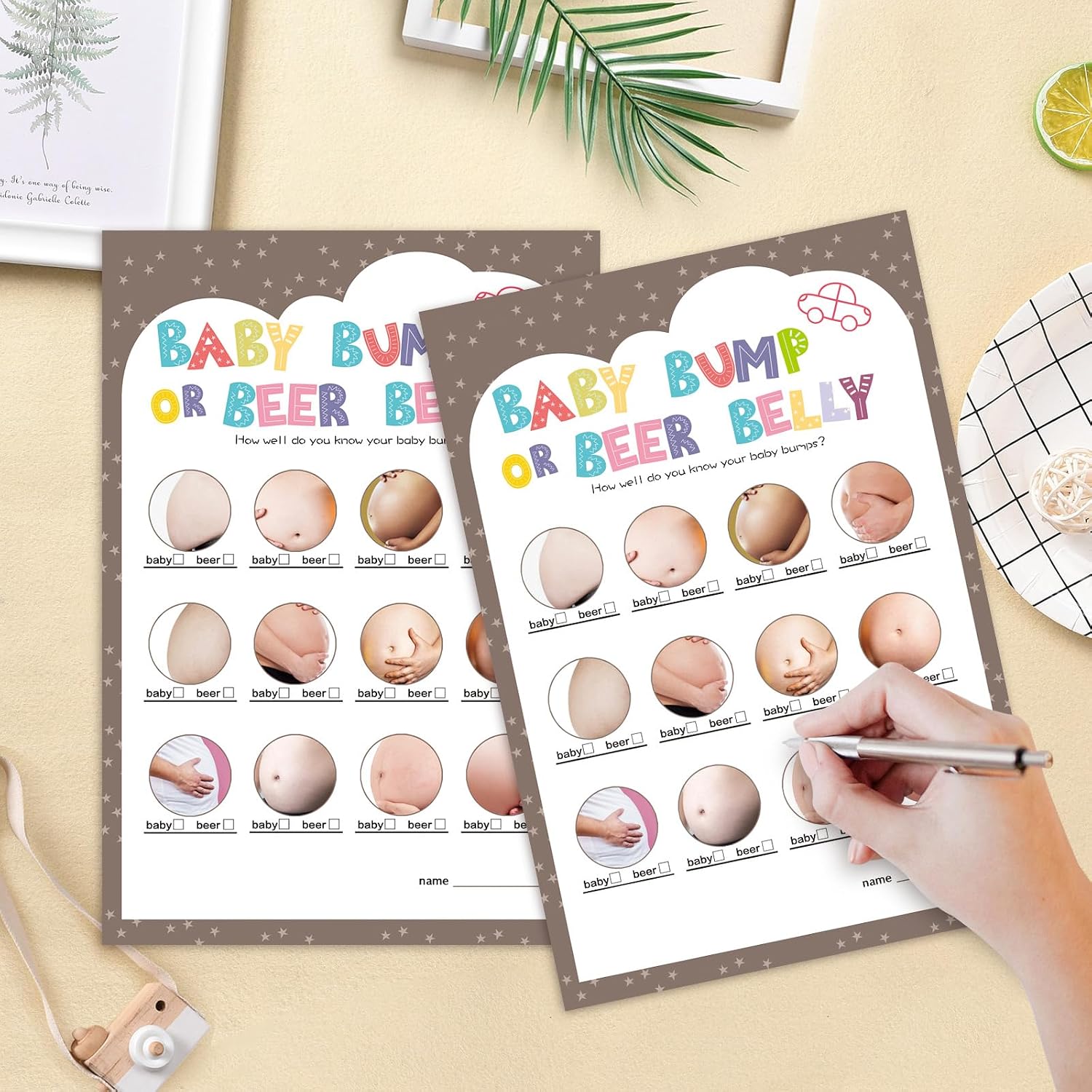 OLOUTAB Baby Shower Beer Belly or Baby Bump Game, Cardstock, 50 Guests