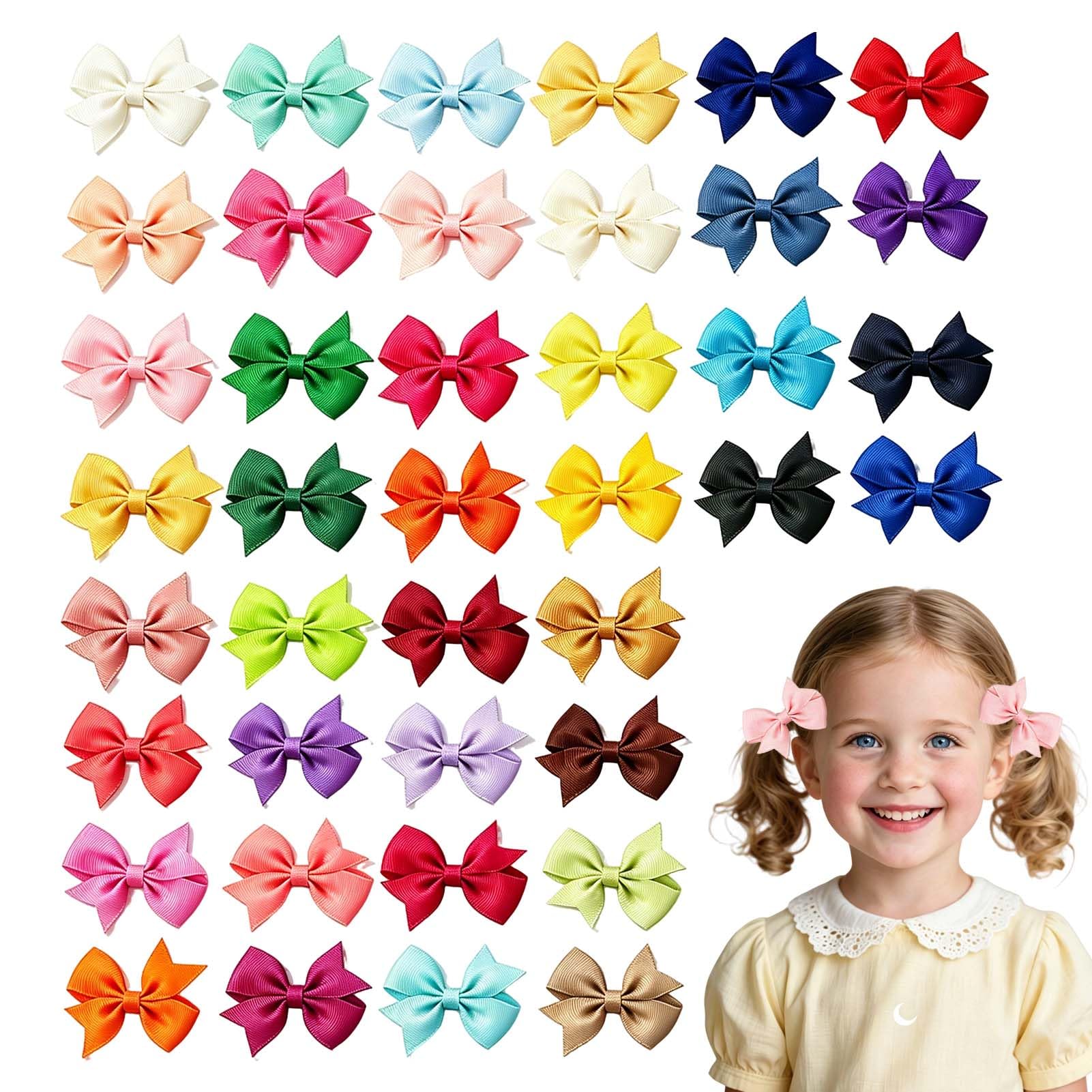 40Pcs Hair Bows for Girls, Baby Hair Clips with Alligator Clips Grosgrain Ribbon, 2" Baby Girl Hair Clips Accessories for Kids Toddlers Infant Birthday Gifts (40 Colors)