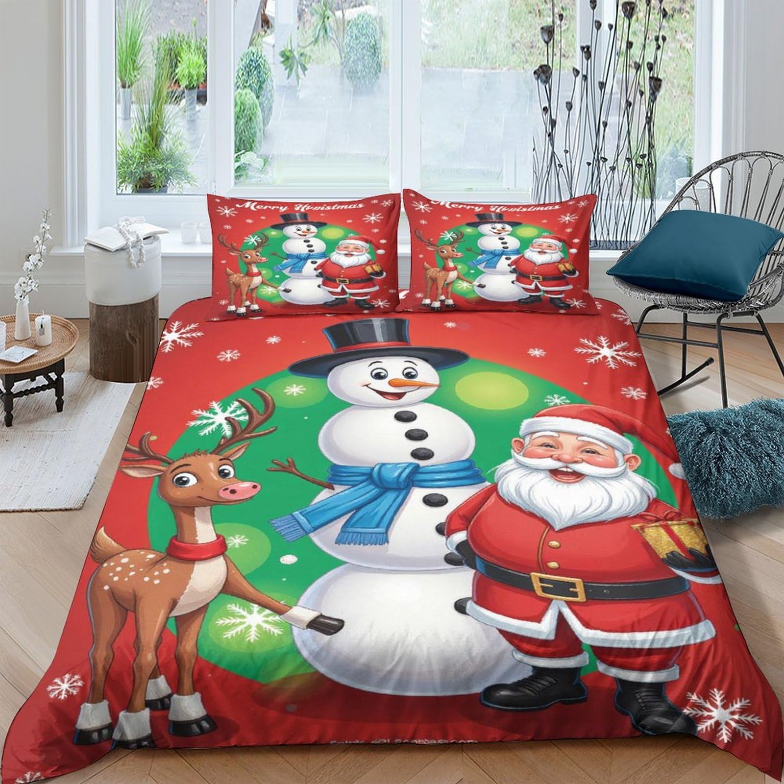 Ctjqhvkz Style-10 3D Printed Christmas Santa Snowman Fitted Sheet Microfiber Red Reindeer Bed Cover For Bedroom Guestroom Dorm Mattress Protection Decor Single（135X200cm）