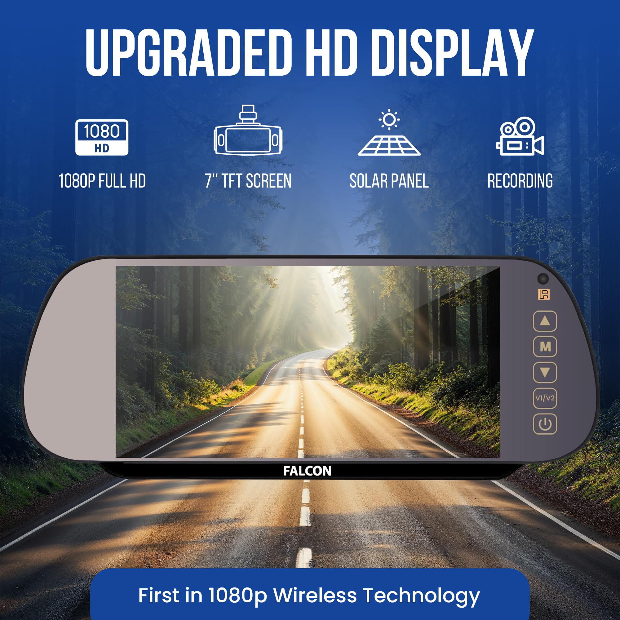 Falcon HD Magnetic Wireless Camera System + 7″ Mirror Monitor with DVR Recording Function – No Drilling Required