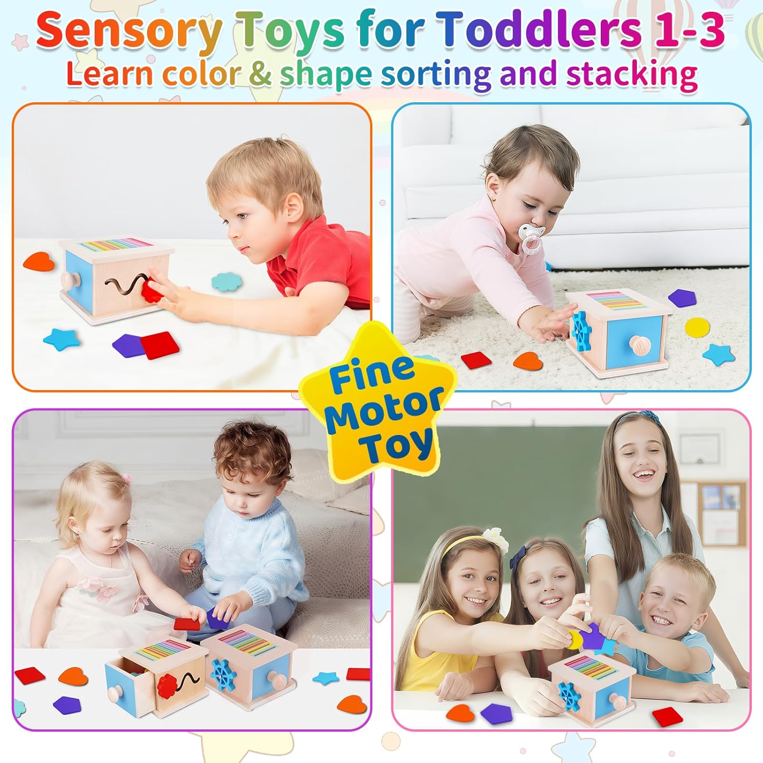 FCSONU Toddlers Montessori Coin Box Toys for 1 2 3 Year Old Boys Girls, Wooden Baby Toys for Toddlers 1-3, Color Sorting Stacking Sensory Toys for Ages 2-3, Easter Birthday for Kids