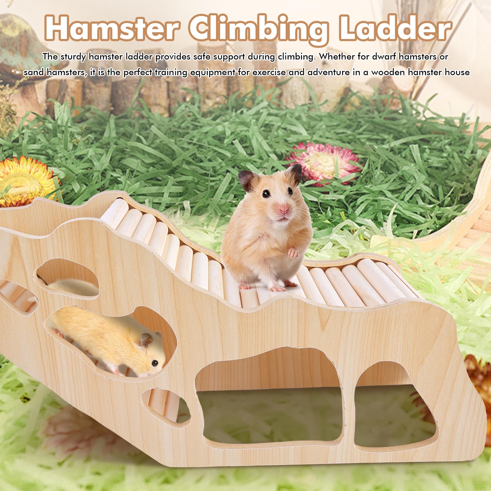 PRITOK Wooden Hamster Tunnel: Hamster Hideout House with Climbing Ladder - Image 3