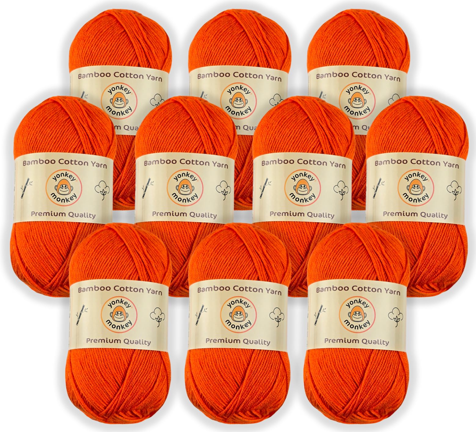 10-Pack of Yonkey Monkey 500 Grams Yarn - 70% Rayon derived from Bamboo, 30% Cotton - Orange 9020