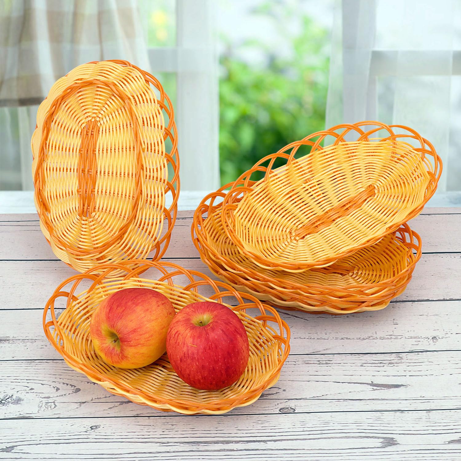25 cestas ovaladas de plástico – 9.2 x 6.3 x 2.2 pulgadas, versátiles cestas de pan tejidas de ratán, cesta de pan de mimbre para servir, accesorios para el hogar y la cocina