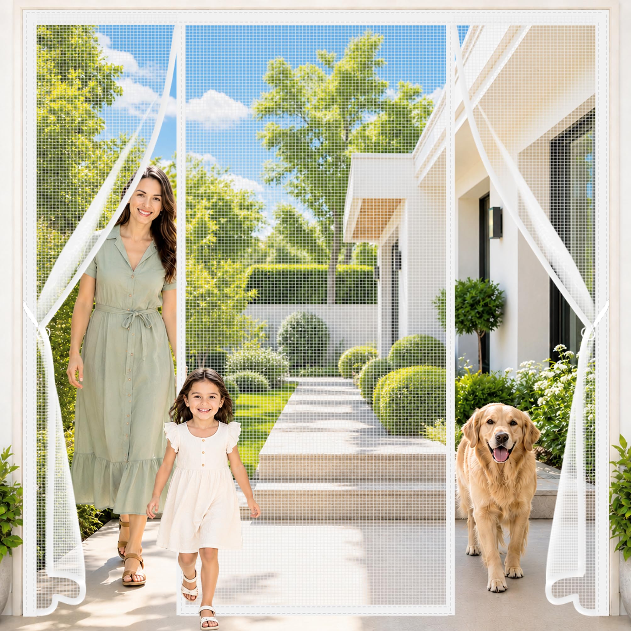 Wide Fly Screen for Double Doors 140x220cm Enjoy a Cool Breeze Without the Worry of Mosquitoes for expansive Garden Openings and Rear House exits White