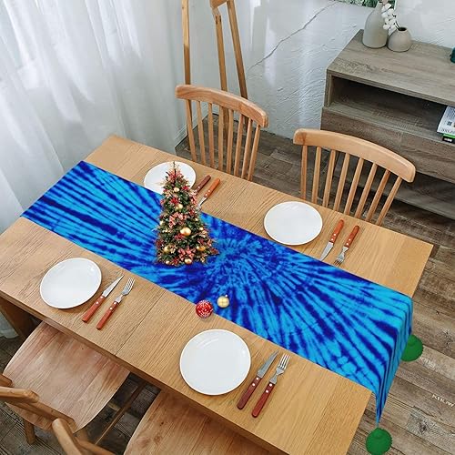 Miniatura 4 de Camino de mesa de Navidad con teñido anudado azul, decoración de mesa de comedor, decoración de Navidad, decoración de interiores del hogar, caminos