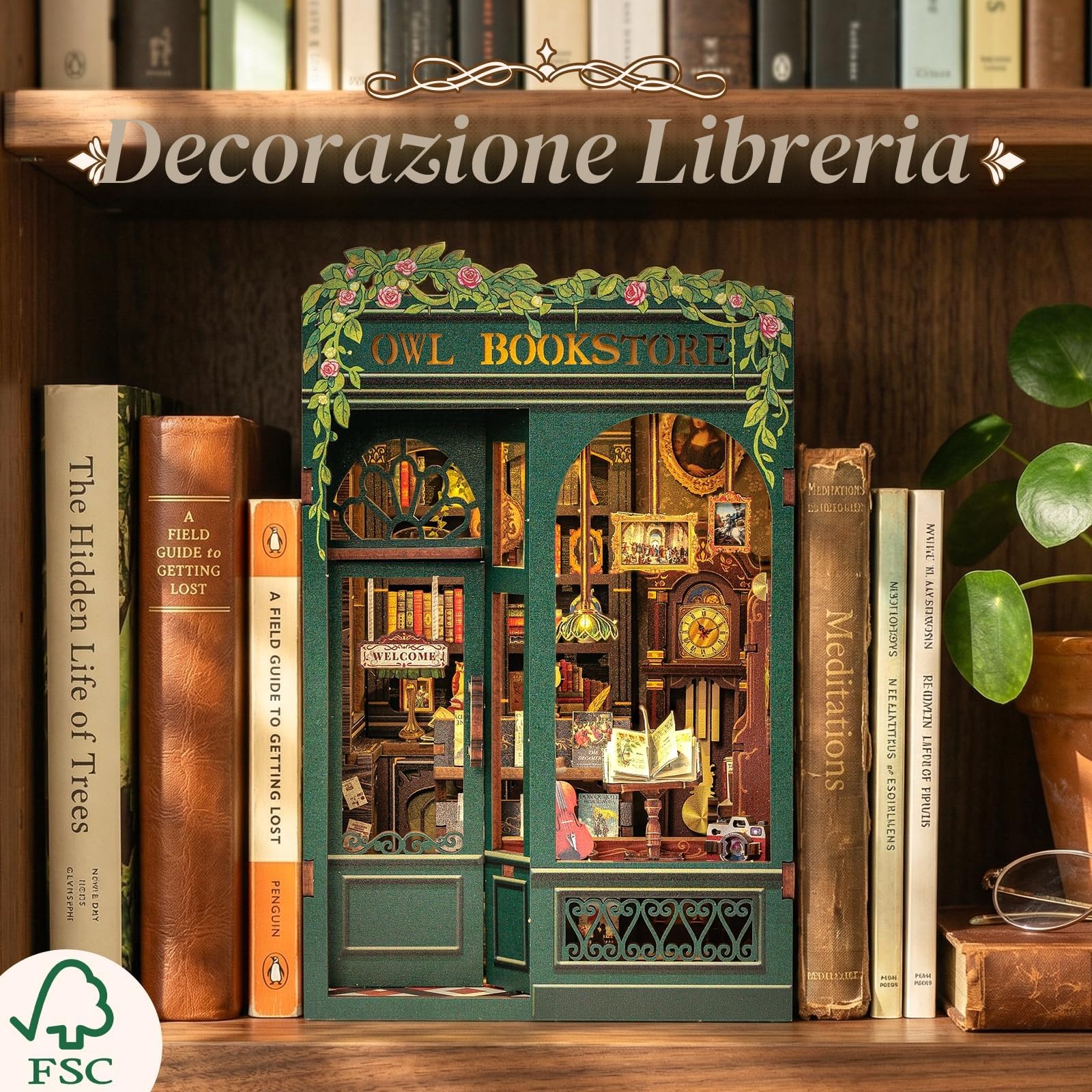 CUTEBEE Book Nook Kit - Casa Bambole in Miniatura da Costruire, Own Bookstore Booknook Puzzle in Legno 3D, Set Creativo per la Decorazione della Libreria, Regali per Familiari e Amici