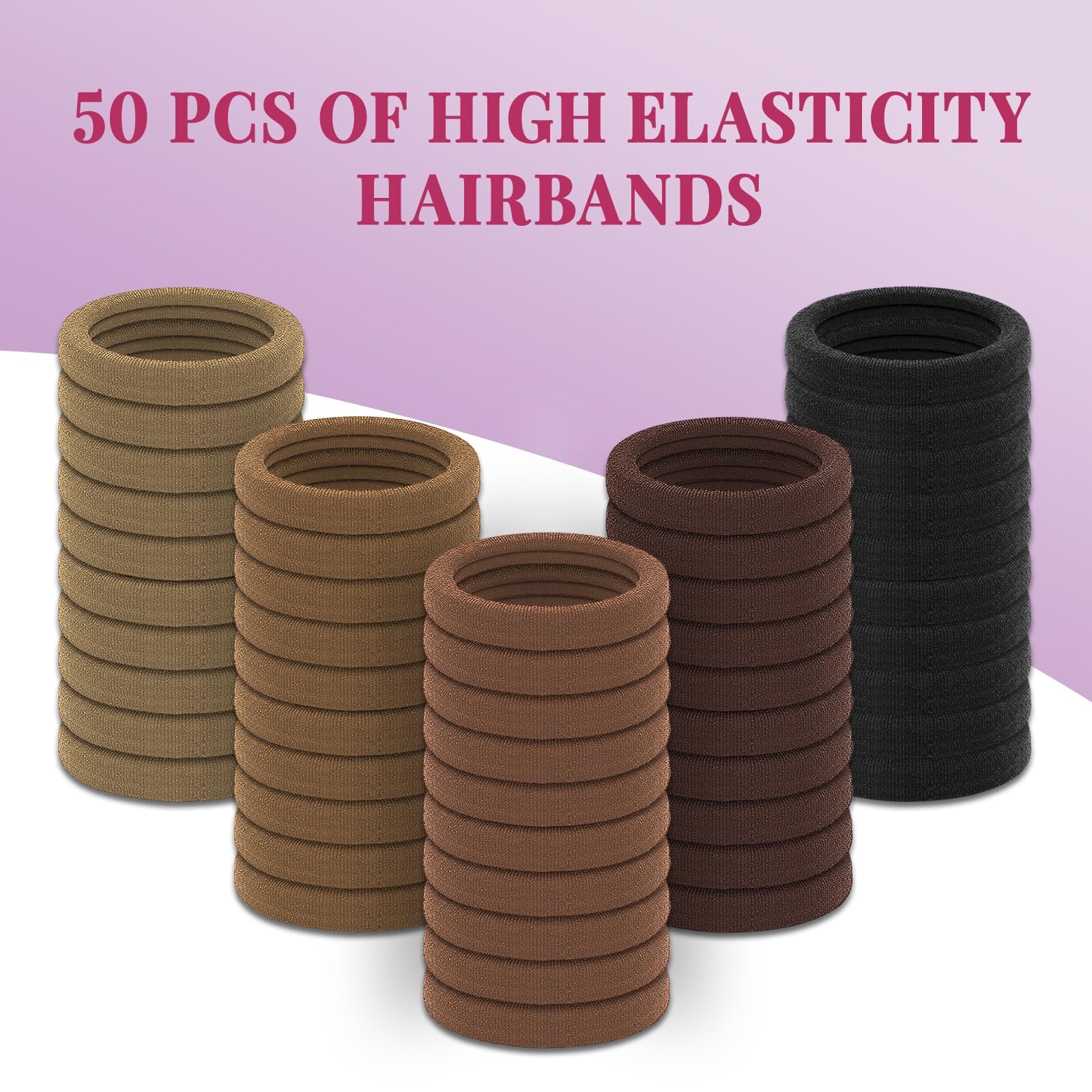 50 gomas para el pelo para mujer, hombre, niños, color negro, 5 colores