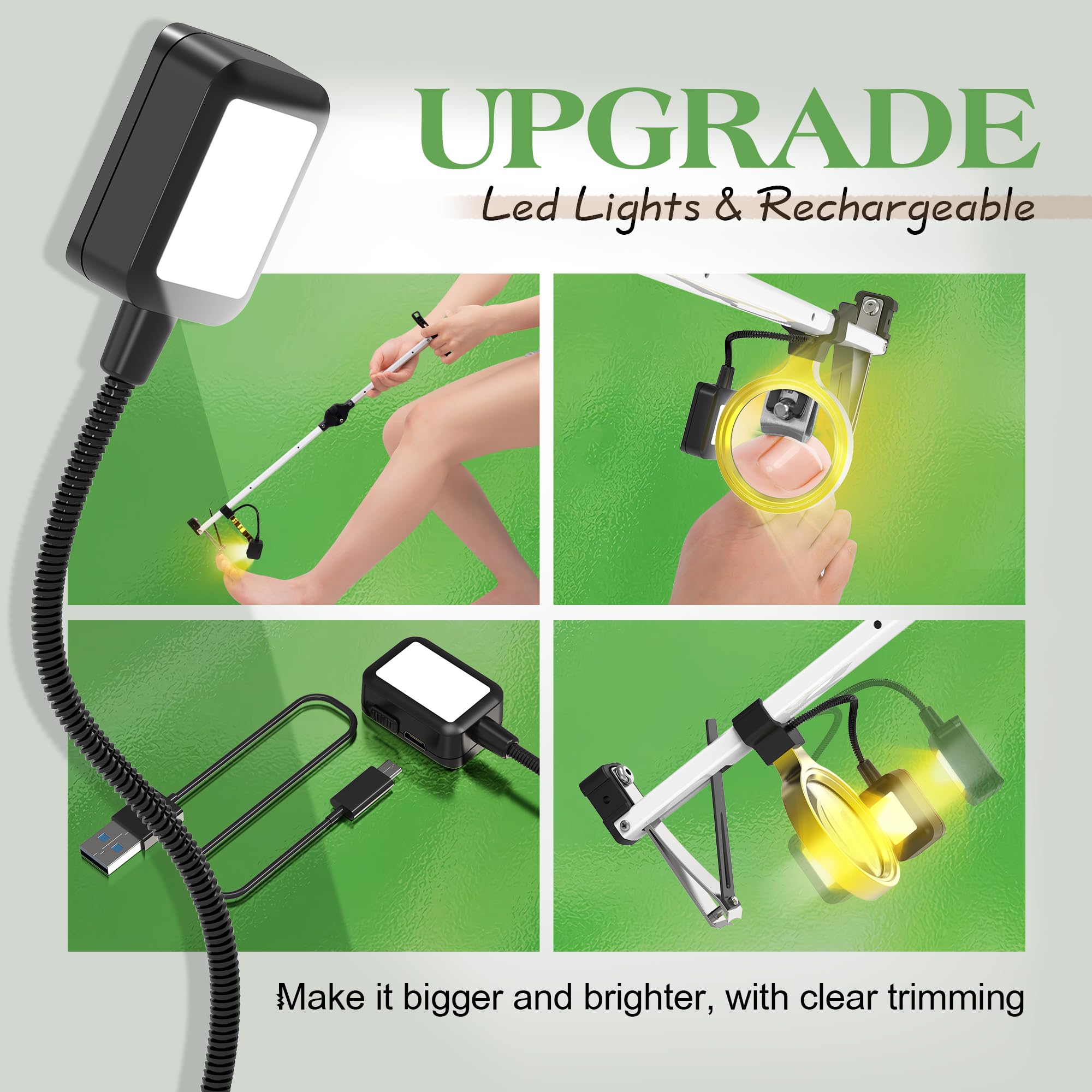 Long-Handle Toenail Clippers with LED Light and Magnifier