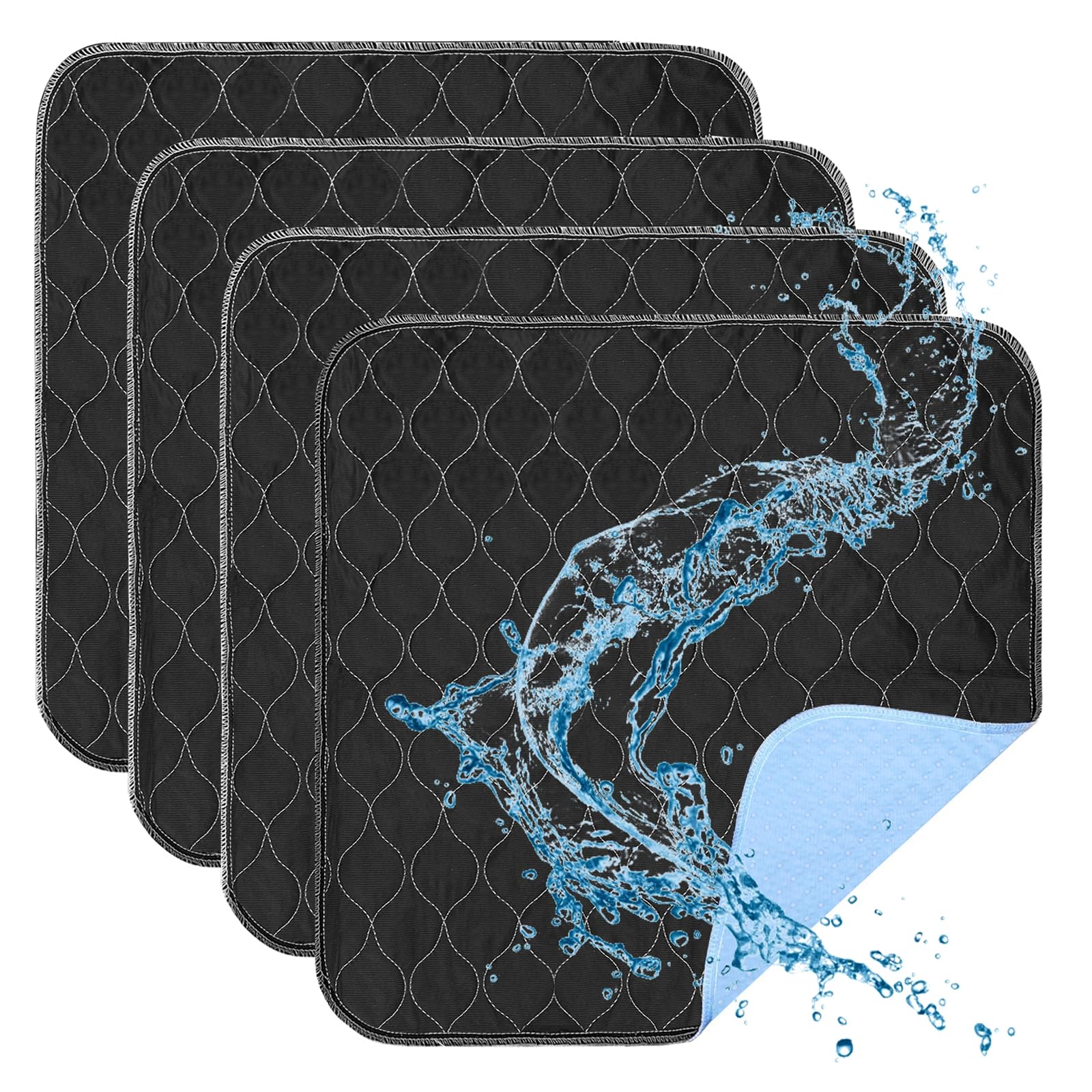 4 Stück Waschbare Inkontinenz Sitzauflage, 50x50cm Saugfähige Inkontinenzunterlage, wasserdichte Betteinlagen, Wiederverwendbar, für Rollstuhl, Bettauflagen, Auto, Sofa—Schwarz