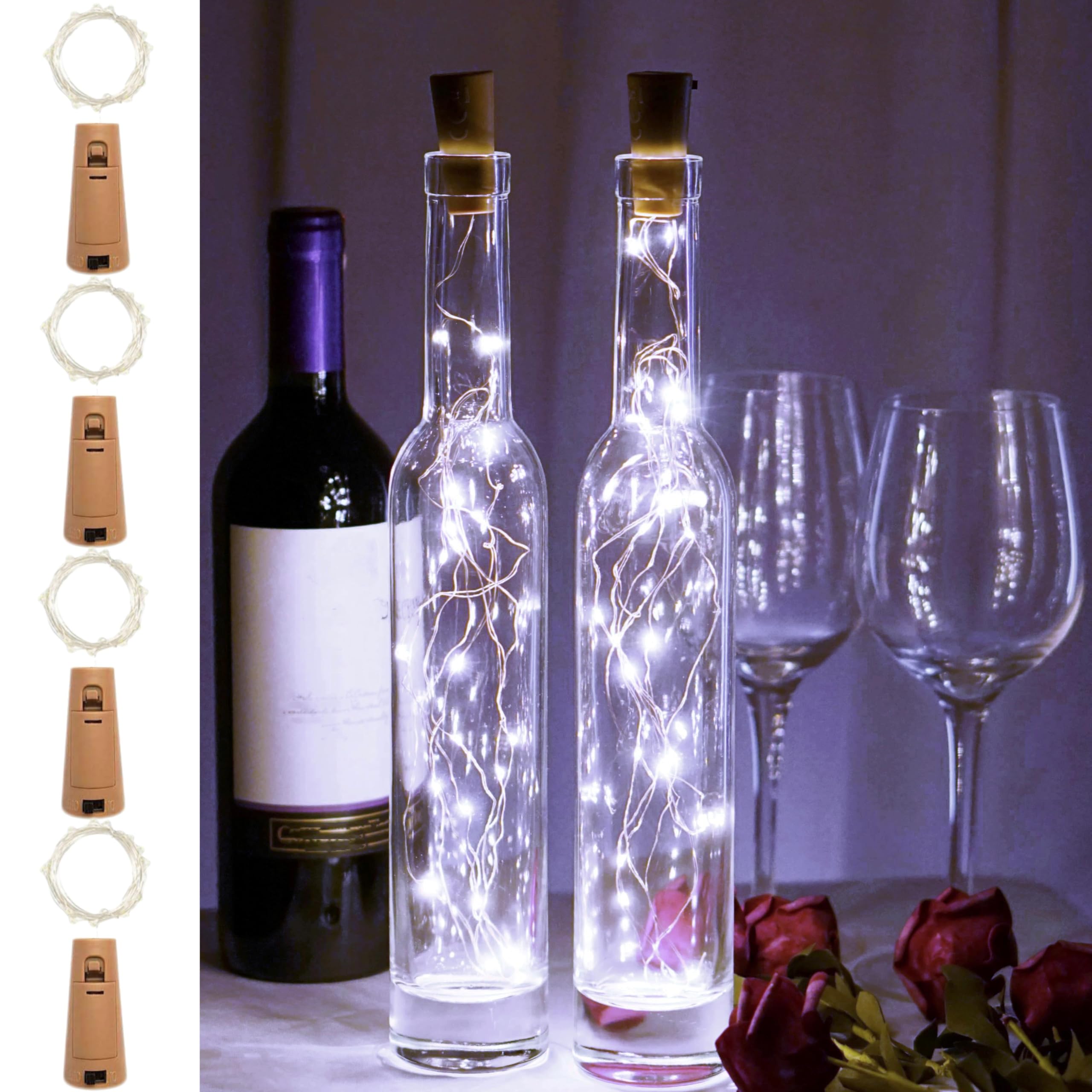 DOMORA HOME Wine Bottle Lights 20 LEDs Cork Lights Waterproof Battery (Included) Operated Fairy Mini String Lights for DIY Jar Indoor Bedroom Party Wedding Christmas Decor Pack of 4(Cool White)