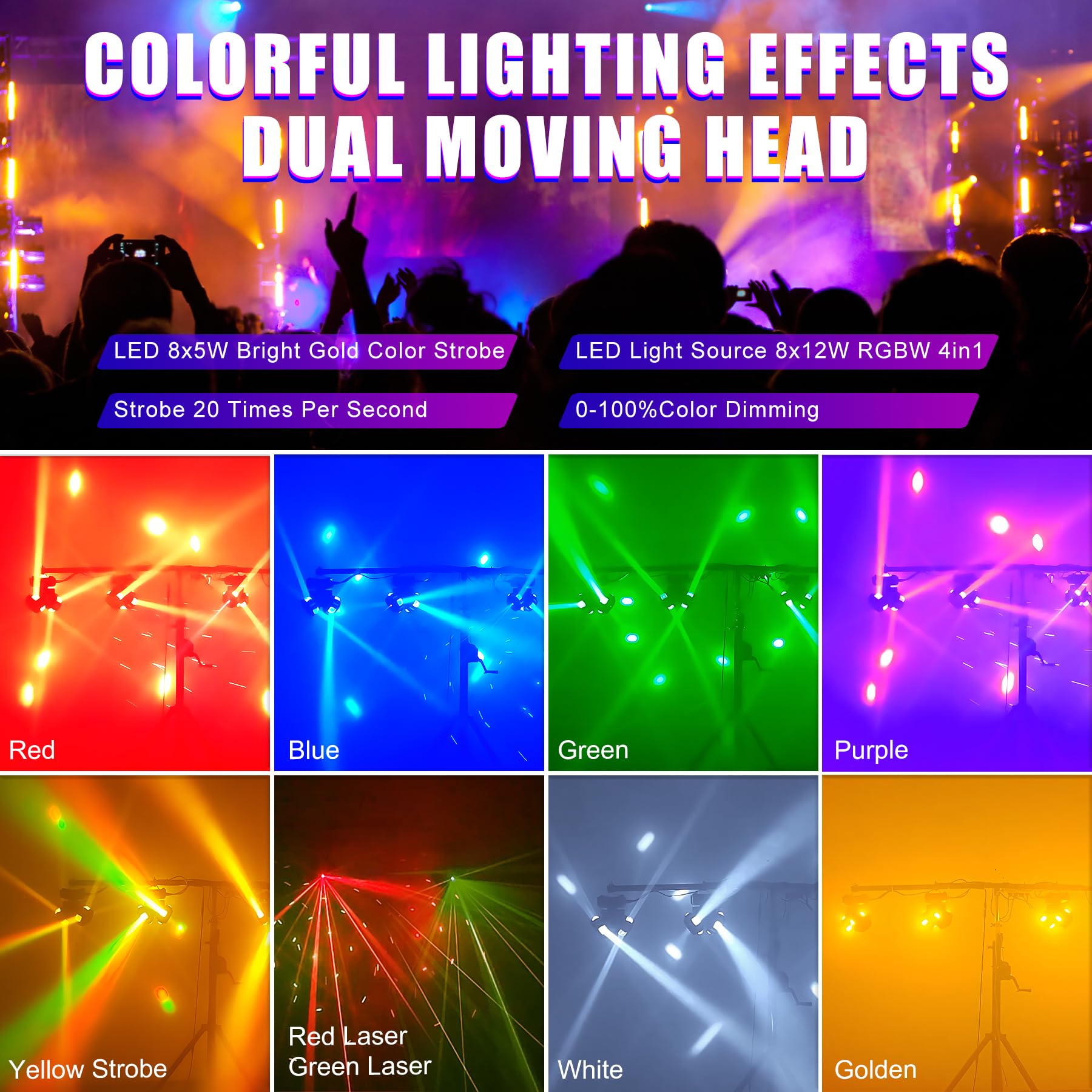 120W DJ Luci, 8LEDs 10W luci discoteca, Luce da Palcoscenico e Feste con strobo ad alta luminosità, Auto, Attivato dal Suono e DMX512 Controllo per Discoteca Club DJ Bar Halloween Natale