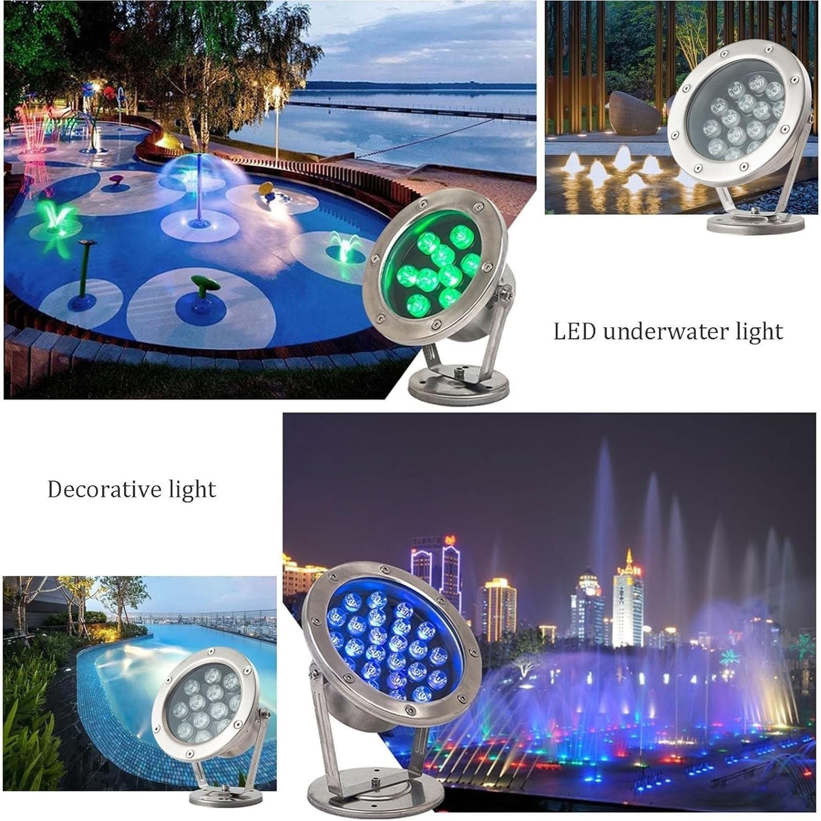 Faretti da Esterno – Luci LED per Fontane, Faretto Impermeabile IP68 per Laghetti (24V), Lampada Paesaggistica Orientabile, Luci LED Sommergibili, per Giardini, Cortili(Green,24w)